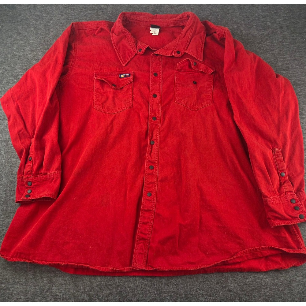 LAPCO Work Shirt Men 5XL Long Red Fire Retardant IRE7 Snap Front Industrial FR